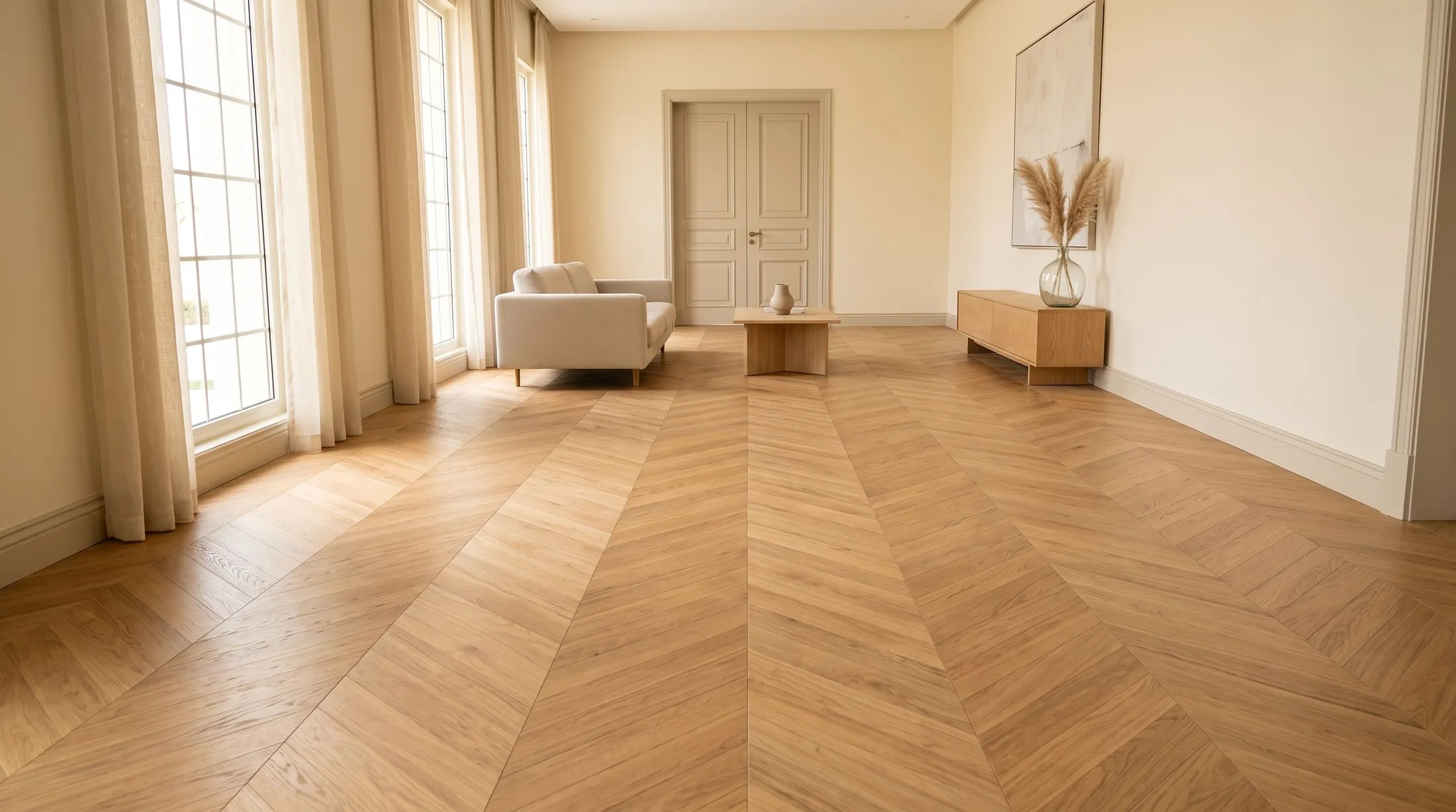 A private villa reception finished in engineered oak chevron