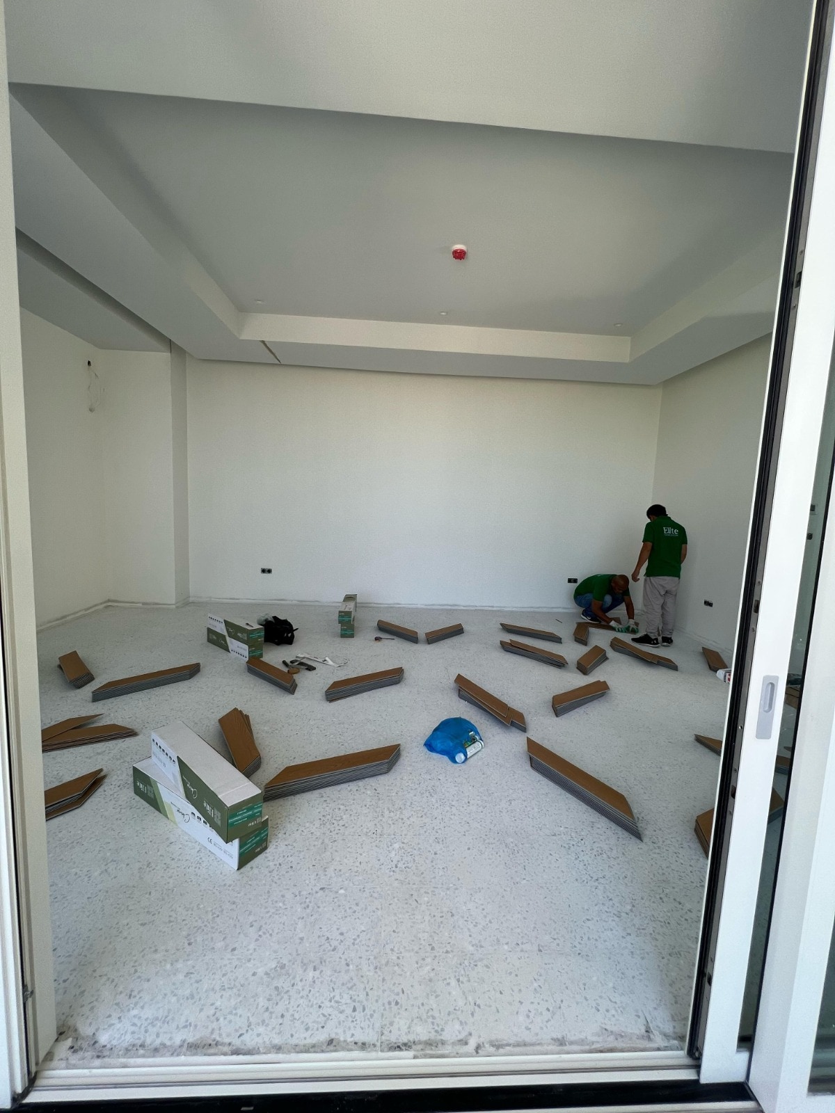 Herringbone boards being sorted in the second private room