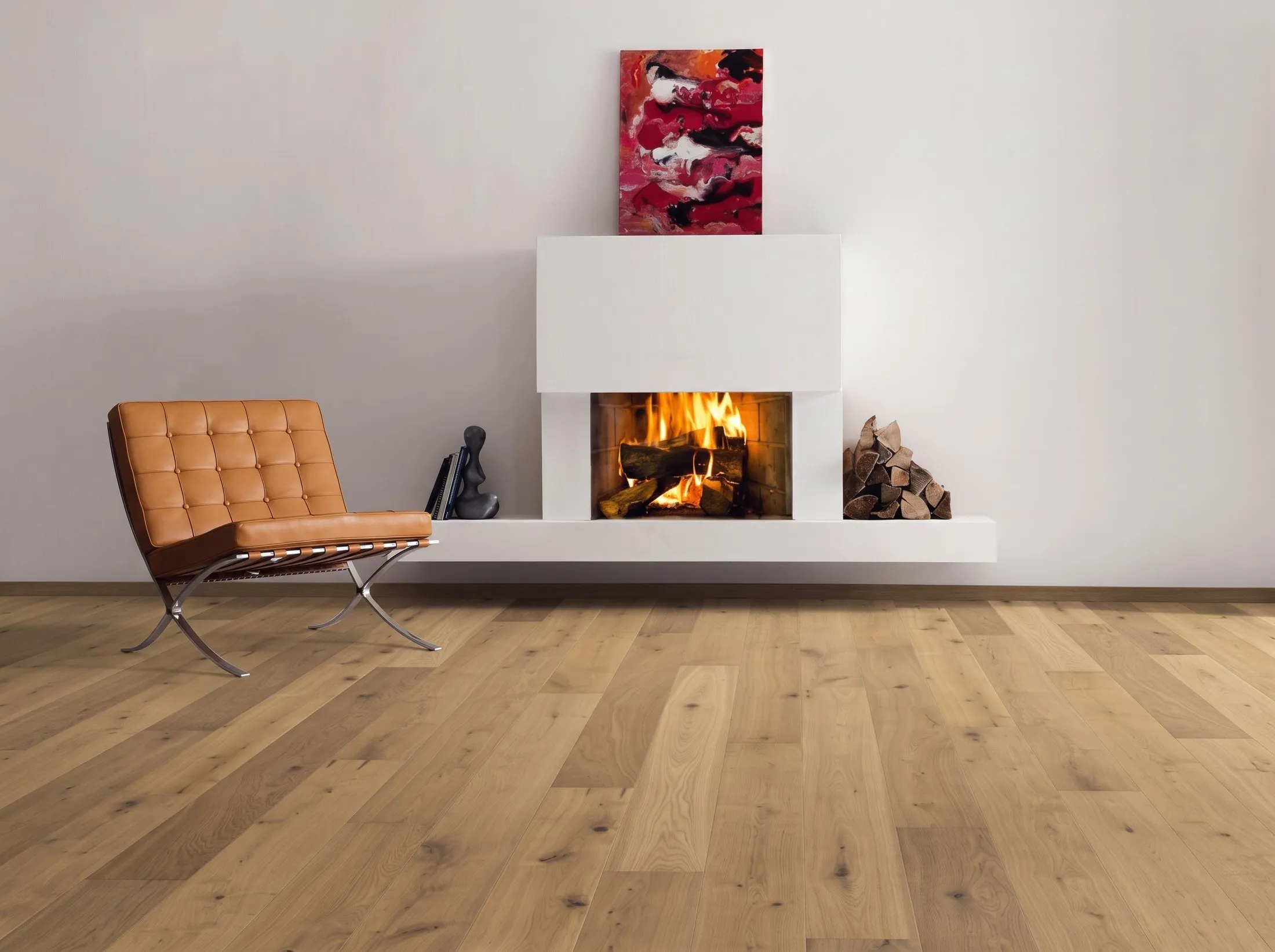 HARO wide-plank engineered oak with a matte finish in a warm minimalist interior